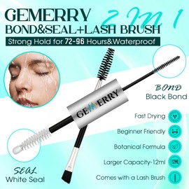 GEMERRY 2PCS Lash Bond and Seal Eyelash Glue, Cluster Lash Glue, Individual Lash Glue Eyelash Glue for DIY Eyelash Extensions Clear Waterproof 48H+ Latex-Free Overnight Beginner Friendly 24ML