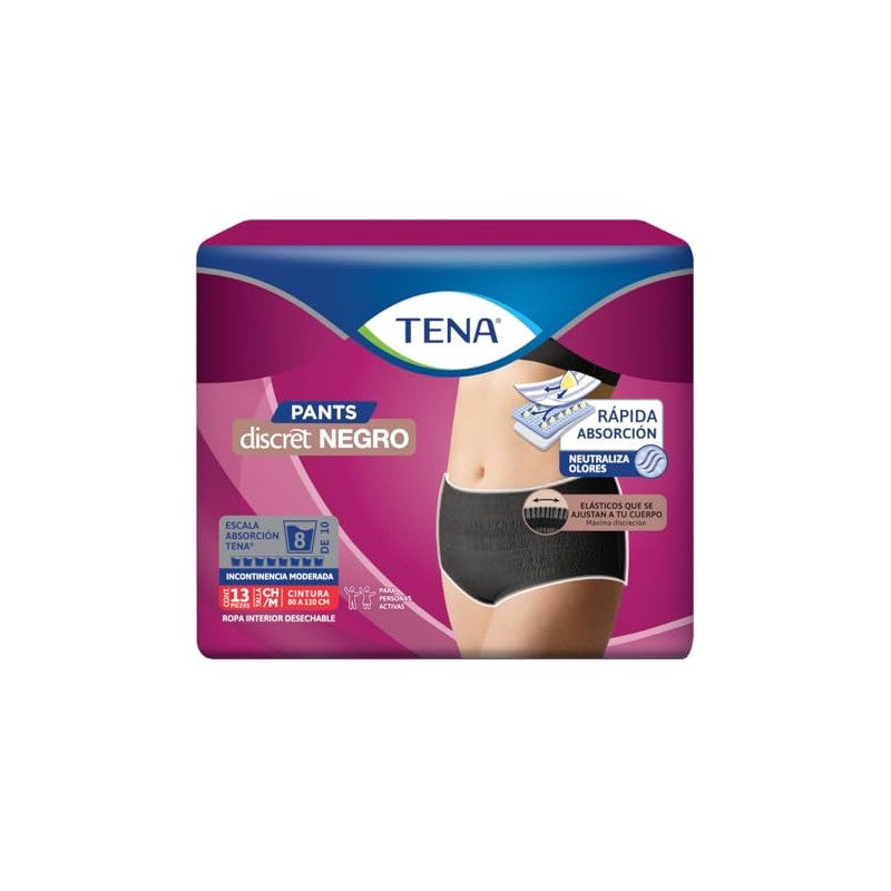 TENA Pants Discret Negro Talla M, Ropa interior desechable, 13
