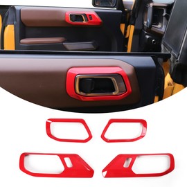 RERPRO Inner Door Handle Scratch Protector Cover Frame Trim Compatible with 2021 2022 2023 2024 2025 Ford Bronco Interior Accessories Door Switch Handle Decoration Sticker Decor Decal 4 Pack Red