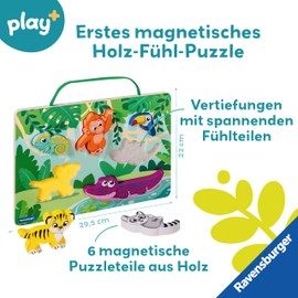 Ravensburger Play+ Magnetic Wooden Feeling Puzzle: Jungle, Wooden Puzzle, Wooden Toy for Toddlers, Toy from 1 Year - Play Plus - 4872