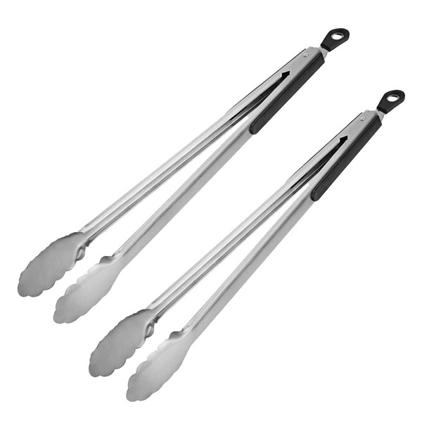 AOOSY 2PCS Barbecue Tongs,BBQ, Charcoal Tongs Pasta Tongs Long Kitchen Tongs Cooking Grill BBQ Long 14 Inch Locking 18/8 Premium Stainless Steel Locking Heat Resistant Salad Tongs for Camping Serving