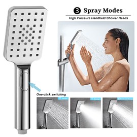 Rain shower heads with Handheld Spray Combo,8''High Pressure Rainfall Shower Head with 9'' Extension Arm,Square Shower head with 3 Setting Handheld Shower head and 78" Hose,Waterfall showerhead