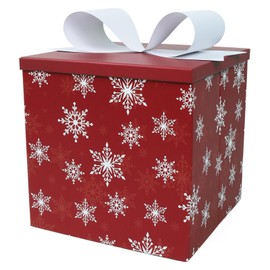 BIOBROWN Medium Christmas Gift Boxes with Lids for Presents, 9x9x9 Inches Snow Design Collapsible Gift Box for Christmas, Party, Holidays