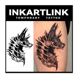 INKARTLINK Tattoo Tech, 2 Sheets Large Semi Permanent Tattoo, Adult Art Design Temporary Tattoos, Lasts 1-2 Weeks, Waterproof, Realistic Look, No Adhesive, No Reflection (Skeleton Dog Design)