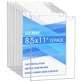 Ludery Acrylic Sign Holder 8.5 x 11 Vertical, Wall Mount Document Holder, Clear Plastic Picture Frame with Tape Adhesive and Screws for Office, Home, Store, Restaurant - 12 Pack