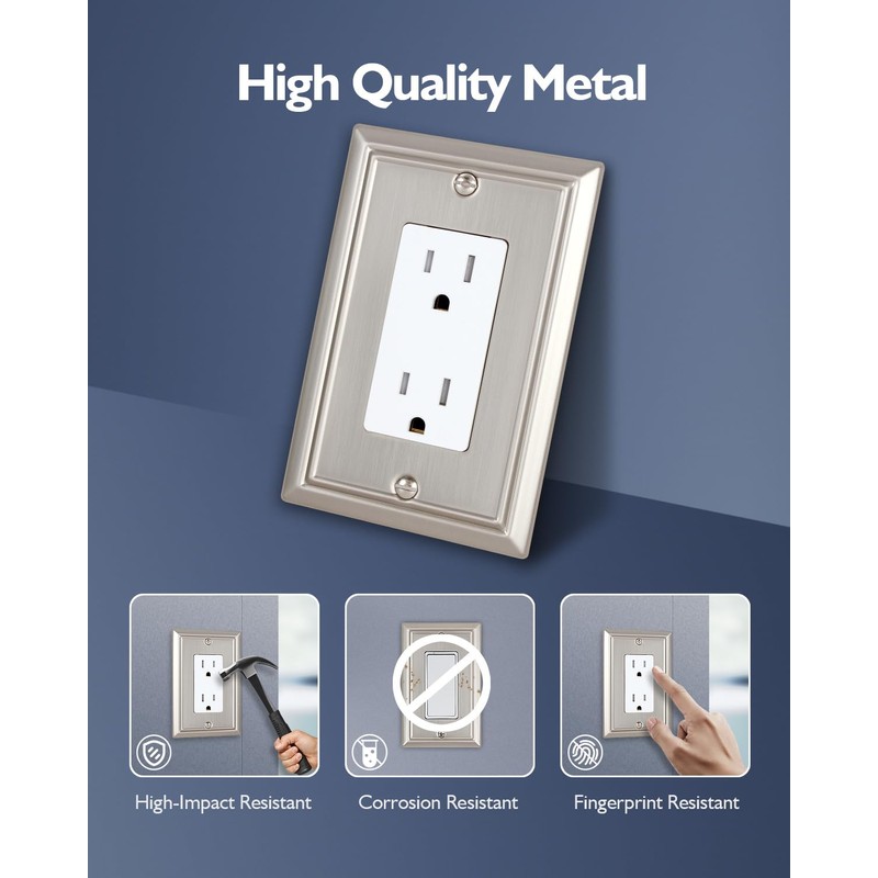 ZILLSEA Decorative Focus Frame Switch Plates Outlet Covers, Durable Metal