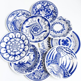 GW Box Pack of 24 Vintage Floral Paper Plates, 7 Inch China Blue and White Paper Party Plates Disposable Tableware for Afternoon Tea Party Birthday Wedding