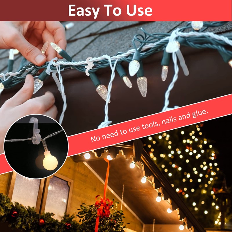 Weysoo Gutter Hooks, 120 Pcs Gutter Clips for Christmas Lights,