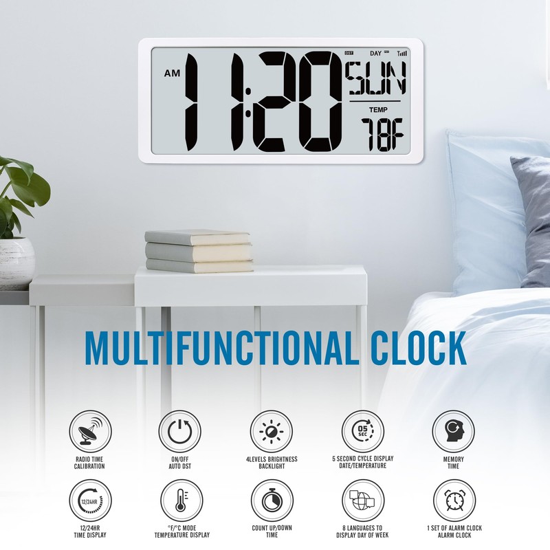 TXL 18.44" Large Amotic Digital Wall Clock with Backlight, Battery