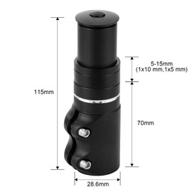 Kelxu Bike Stem Riser, Aluminum Alloy 28.6mm Fork Stem Bike Handlebar Extender for MTB/Road Bike/BMX with High-Strength Bolts (Height 115mm, Black)