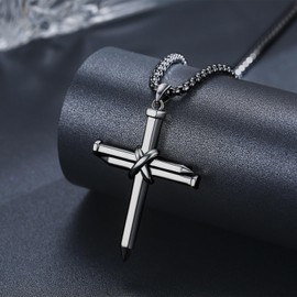 TwoAnts Black Cross Necklace for Men 925 Sterling Silver Nail Cross Pendant Necklace Solid Cross Charm Christian Jewelry Religious Graduation Gifts with 22" Chain