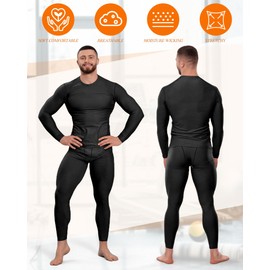 Hicarer 4 Set Men's Athletic Compression Set Winter Thermal Underwear Top Bottom Workout Set Base Layer for Gym Sports(X-Large,Black)