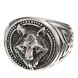 Treasure Bay Men's Women's Wolf Ring, Nordic Viking Wolf Head Ring Odin Wolf Skull Ring Men’s Punk Wolf Ring - Mens 925 Sterling Silver Fenrir Ring Norse Viking (Y)