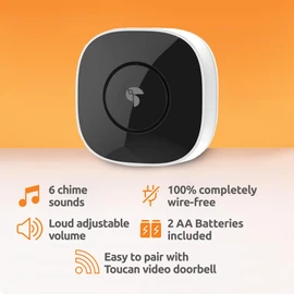 TOUCAN Wireless Doorbell ADD-ON Chime Unit ONLY, 80 Feet Range with 6 Melodies, for use on Video Doorbell ONLY