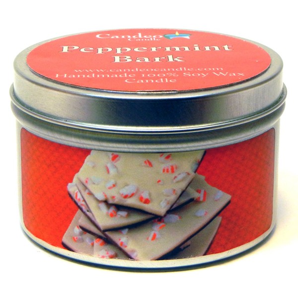 Candeo Candle Soy Candle -Large Travel Tins, 6oz - Highly Scented - Made with Soy Wax - Handmade in The USA (Peppermint Bark)
