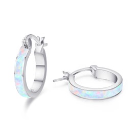 CHENGHONG Opal Earrings 925 Sterling Silver White Opal Hoop Earrings Hypoallergenic Opal Jewellery Gifts for Women Girls…