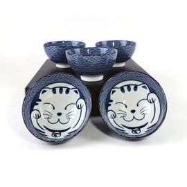JapanBargain 4692, Set of 5 Japanese Porcelain Bowls Set, Soup Bowls and Rice Bowls, Gift Boxed, Made in Japan, Maneki Neko