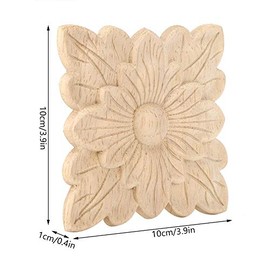 Wooden Applique Onlay 10 cm Moulding Decorative Household Wood Appliques 4 Pieces Beautiful Floral Pattern Wood Carved Applique Furniture Garden Door Decoration Accessories