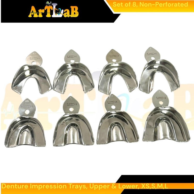 8 Pack | Dental Denture Impression Trays Upper and Lower,