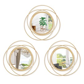 HLFMVWE 3 Set Gold Circle Mirrors for Wall Decorative Metal Mirrors Art Small Round Mirror Sets Wall Decor Hanging Mirror Wall Sculpture for Bedroom Living Room Entryway 12''