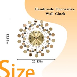 PSYCHE GOD Wall Clock 22.83 Inch Gold - Large Sunburst Clock Non-Ticking Battery Operated, Starburst Round Wall Watch with Shell Disc Decoration for Living Room Bedroom Kitchen Office Home Decor