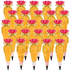 Yexiya 200 Pcs 5.12" x 9.84" Back to School Pencil Gift Bags Cone Popcorn Plastic Clear Treat Popcorn Candy Bags with Ribbon for Classroom Welcome First Day of School Teacher Appreciation Gift