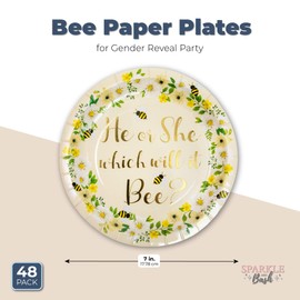 Bee Paper Plates for Gender Reveal Party (7 In, 48 Pack)