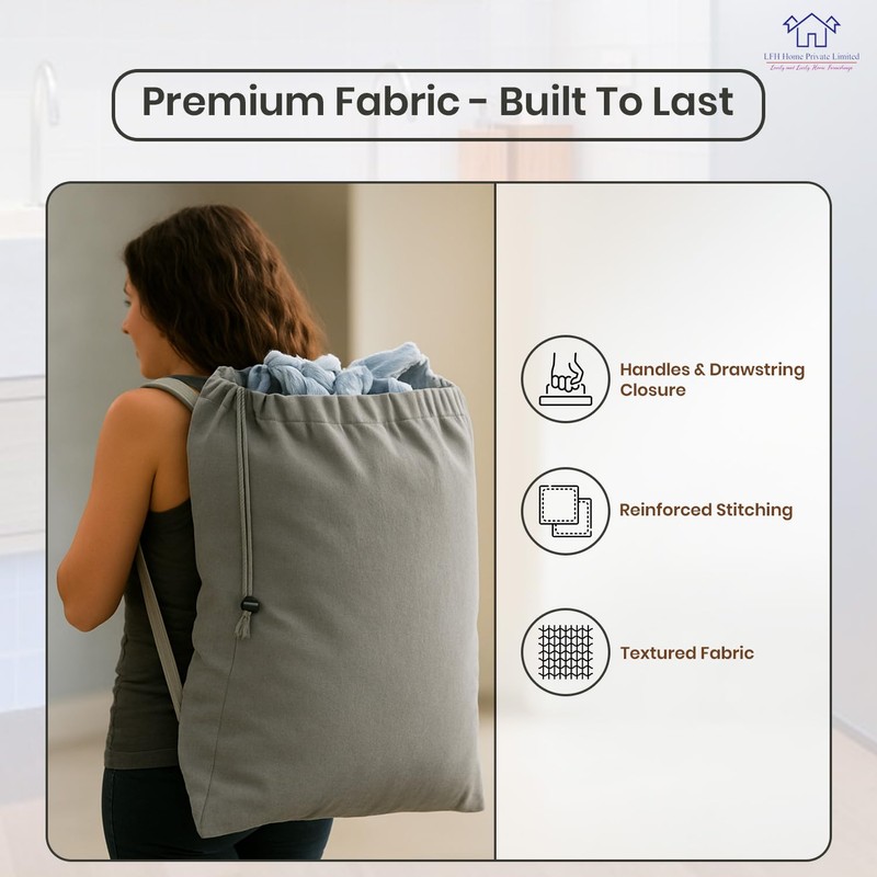 LFH Home Cotton Canvas Extra Large Laundry Bag with Handle,