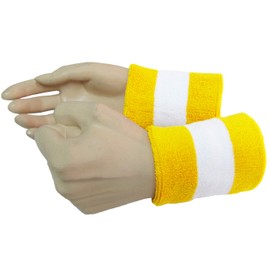 COUVER - Muñequeras de Rizo de 2 Colores a Rayas de Rizo para Cualquier Deporte, Color Amarillo Dorado, Morado y Amarillo Dorado, 1 par