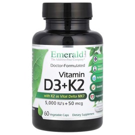 Emerald Laboratories Emerald Labs Vitamin D3 5000IU + K2 50mcg Bone Health Vegetable Vegetable Capsules 60 Tablets / Emerald Laboratories 에메랄드랩스 비타민D3 5000IU + K2 50mcg 뼈건강 식물성 베지캡슐 60정 X2개
