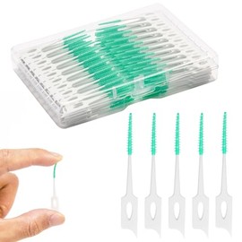 Dental Floss Picks, 200 Count, Soft Rubber Brush Head, Interdental Brushes with Convenient Carry Case,Dual-Ended Toothpick Travel Teeth Cleaning Tools (Green)