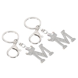 [PATIKIL] Initial Letter Keychain 2pcs Letter M Crown Desert Charm Crystal Diamond Decorated Alphabet Pendant for Bag Backpack DIY Craft Silver Tone