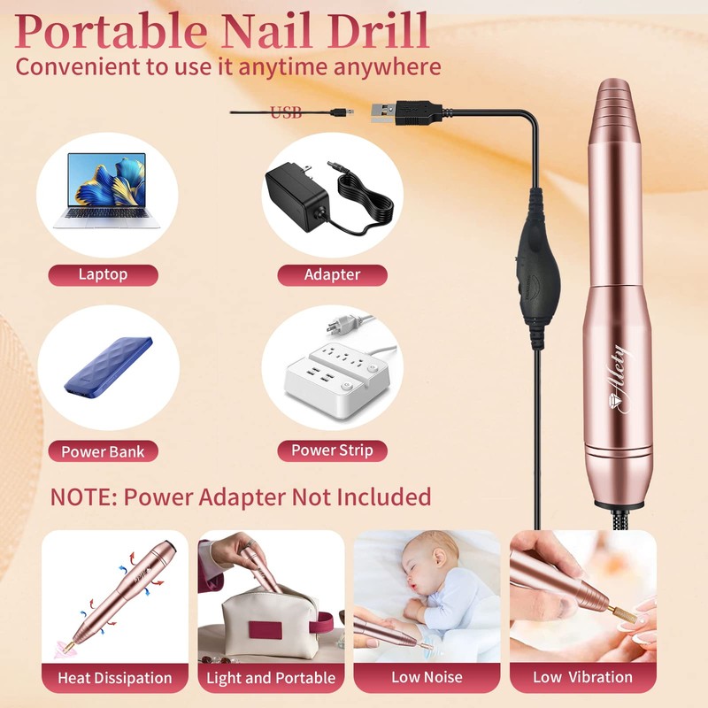 Alety Electric Nail Drill Kit, Portable Electric Nail File for