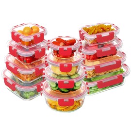 VERONES 24 Pieces Glass Food Storage Containers Set, Airtight Glass Lunch Containers, Glass Meal Prep Containers with Lids,Exclusive of BPA, for Microwave, Oven, Freezer & Dishwasher Friendly,Red