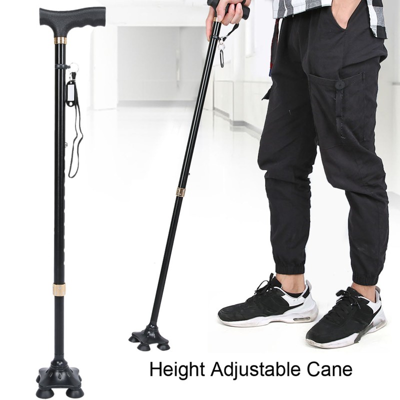 Height Adjustable Aluminum Alloy Cane with T Handle 4-pronged Pivot