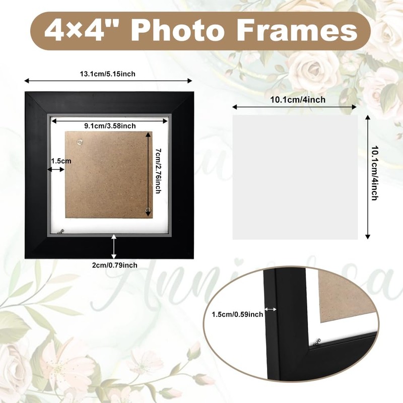 KITERI 4x4 Inch Frame, 3 Pack Black Picture Frame Set