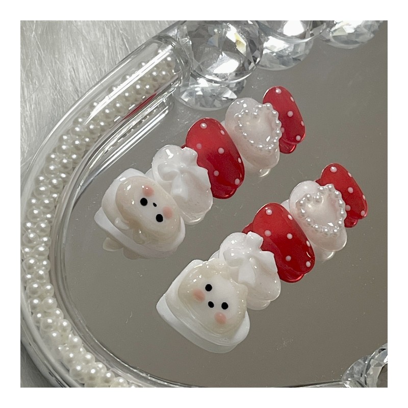 (3+1) Red Apple Handmade Nail Tips - Round / (3+1)