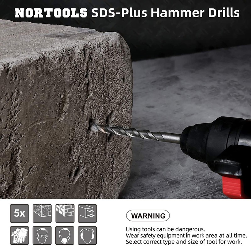 NORTOOLS SDS Plus Hammer Drills Bits Set with Carbide Tipped