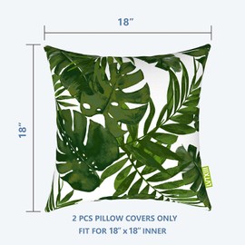 LVTXIII Outdoor Accent Patio Toss Pillow Covers, Covers ONLY Tropical Throw Pillow Case Sham, Square Cushion Covers for Indoor Outdoor Use 2 Pack, 18" x18" – Palm Green