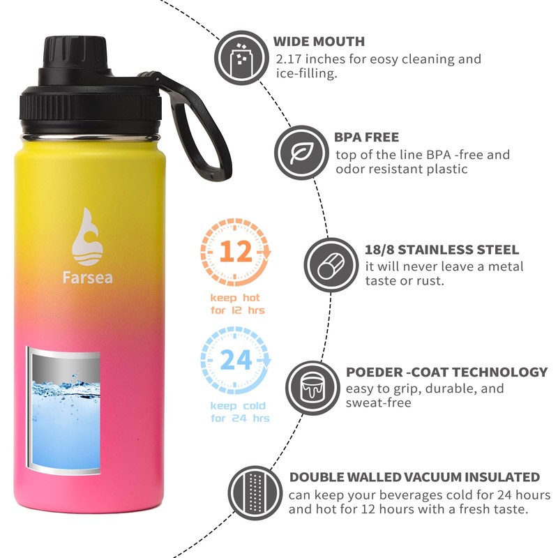 Farsea - Botella de agua aislada con mango de paracaídas,