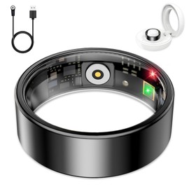 Smart Ring for Women Men, Sleep Tracker Ring, Waterproof Fitness Tracker Health Rings with Heart Rate Monitoring, Blood Oxygen, Stress Distance Calories Steps Tracking, No Subscription Fee(Black, #7)