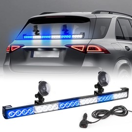 FEELOTAM First Responder Blue White Emergency Strobe Lights For Firefighters Police Fire Vehicles LED Warning Light Bra 6 Block 27 Inch 13 Flash Patterns With Cigar Lighter Safety for Rear Window