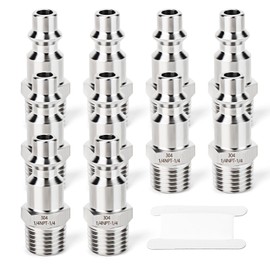 GASHER 10PCS 304 Stainless Steel 1/4"NPT Male, Industrial Air Plug, 1/4" High Flow Pneumatic Plugs