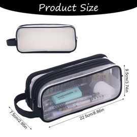 Qwrqwr Clear Pencil Mesh Case with 2 Compartments and Zipper for School Students Exams Home Office Accessory Transparent Pen Bag with Large Capacity Travel Makeup Pouch Organize for Women