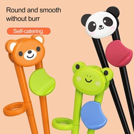Black Training Chop-Sticks for Kids, Training Chop-Sticks Comfortable Grip Chewable Cartoon Chop-Sticks for Beginners Learning Chop-Sticks Flatware