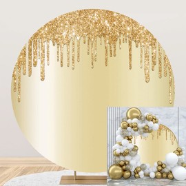 OERJU Gold Round Backdrop Cover Luxurious Golden Sequins Starlight Photography Background Circle Backdrop Cover Birthday Baby Shower Wedding Party Decor Photo Booth Prop Not Real Glitter Sequin 5x5ft