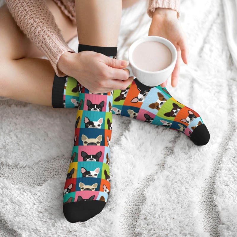 ACDRUING Cartoon Boston Terriers Bulldog Unisex Athletic Crew Cushion Socks