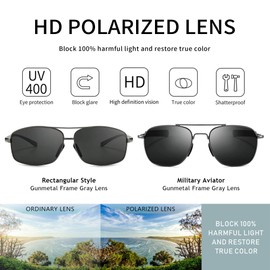 SUNGAIT Ultra Lightweight Rectangular Men’s Sunglasses and Military Style Polarized Pilot Aviator Sunglasses SGT458QH-285QH