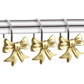 CHICTIE Bow Knot Decorative Shower Curtain Hooks, Gold Shower Rings for Shower Curtain Rods Babys Girls Room Bathroom Rustproof Shower Hooks Hangers