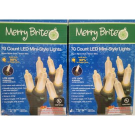 Merry Brite Lot of 2 Merry Brite 70 Ct Christmas LED String Lights Warm White / Green Wire